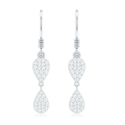 Pave Set Genuine Diamond Teardrop Dangle Earrings with Fish Hook