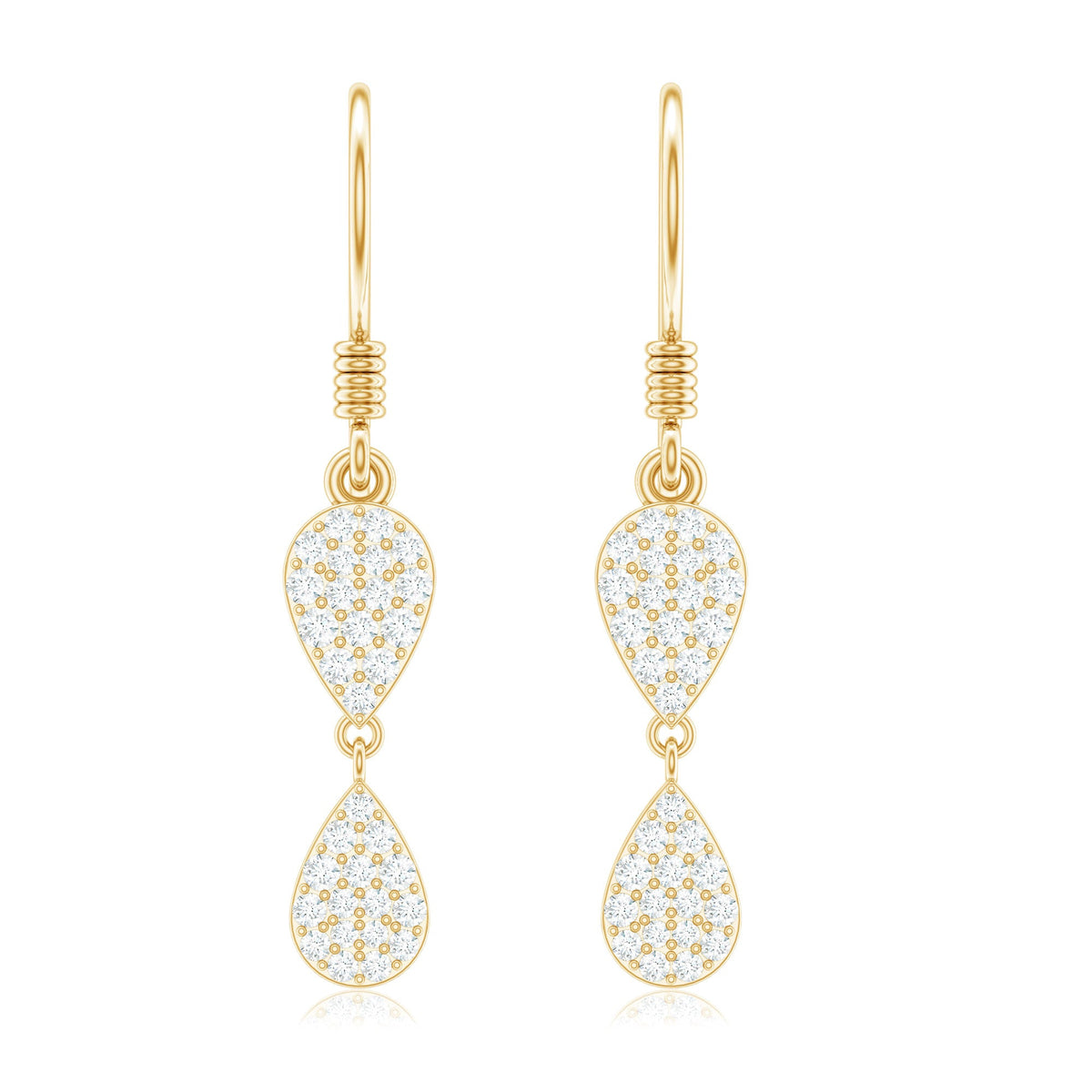 Pave Set Genuine Diamond Teardrop Dangle Earrings with Fish Hook