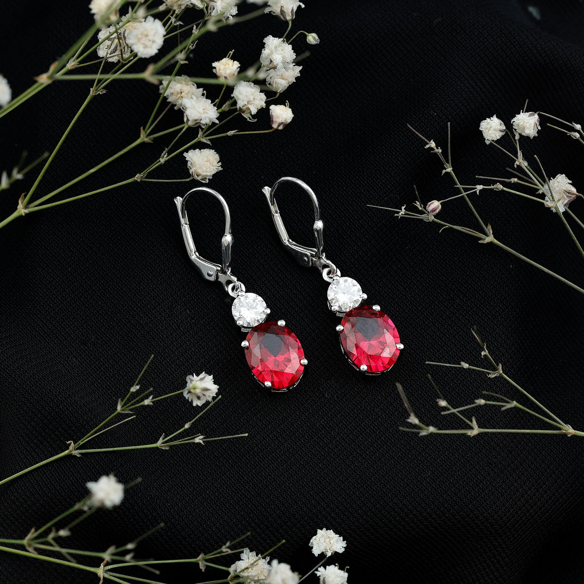 8 Carat Lab Created Ruby Drop Earrings with Certificate