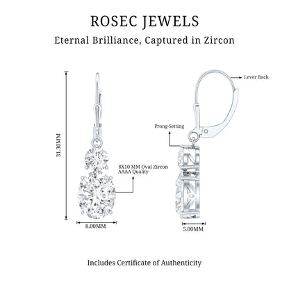Certified Cubic Zirconia Hoop Drop Earrings with Lever Back