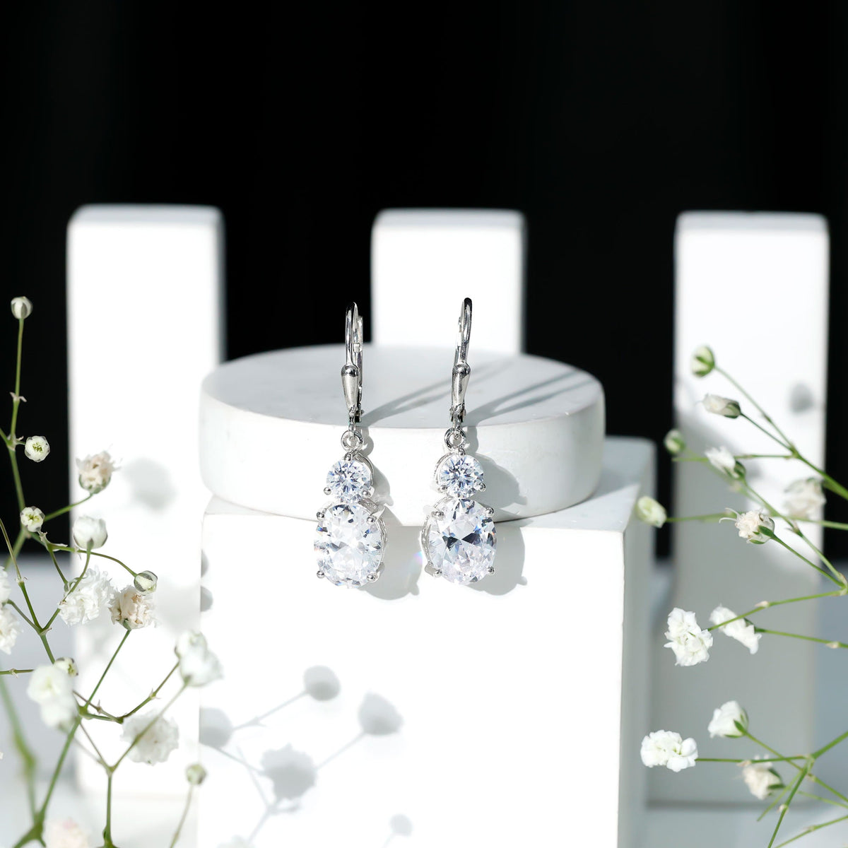 Certified Cubic Zirconia Hoop Drop Earrings with Lever Back