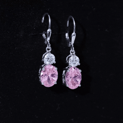 8 Carat Oval Lab Grown Pink Sapphire Drop Hoop Earrings
