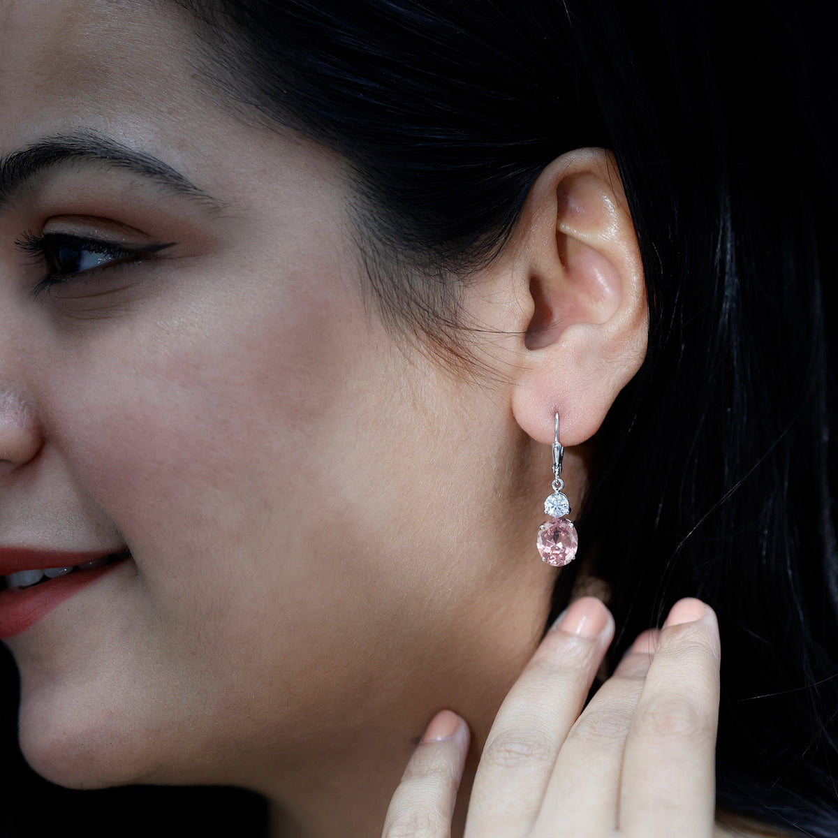 8 Carat Oval Lab Grown Pink Sapphire Drop Hoop Earrings