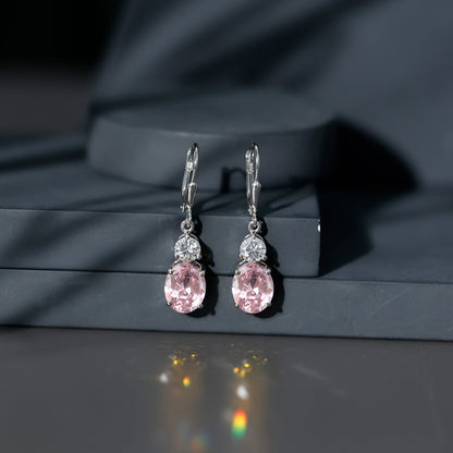 8 Carat Oval Lab Grown Pink Sapphire Drop Hoop Earrings