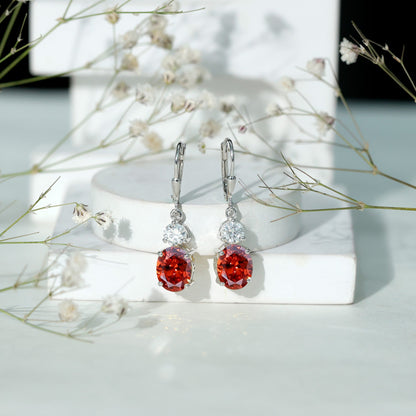 Certified Lab Grown Orange Sapphire And Moissanite Drop Dangle Earrings