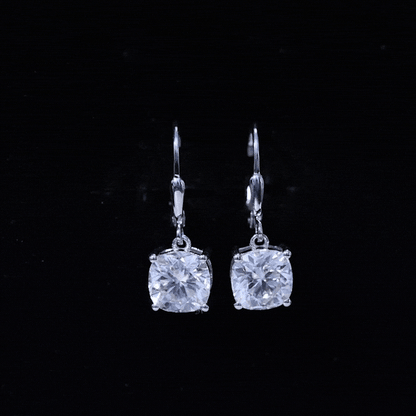 Certified 6 Carat Cushion Cut Moissanite Drop Earrings