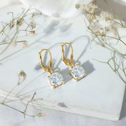 Certified 6 Carat Cushion Cut Moissanite Drop Earrings