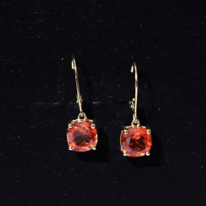 5.5 CT Cushion Cut Lab Created Orange Sapphire Drop Earrings