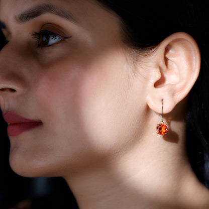 5.5 CT Cushion Cut Lab Created Orange Sapphire Drop Earrings