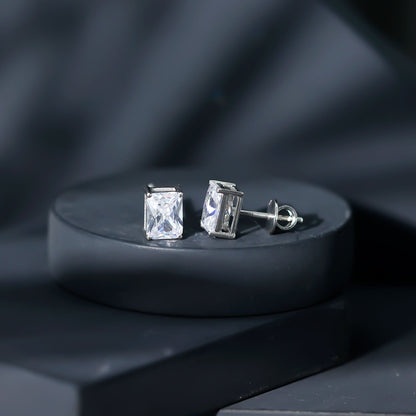 Certified 3.7 Carat Emerald Cut Cubic Zirconia Stud Earrings
