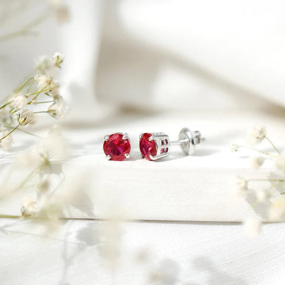 2.74 Carat Round Cut Solitaire Lab Created Ruby Stud Earring for women