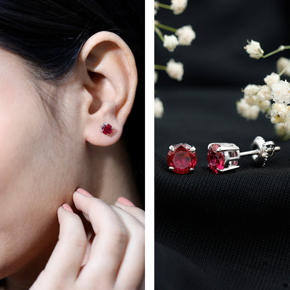 2.74 Carat Round Cut Solitaire Lab Created Ruby Stud Earring for women