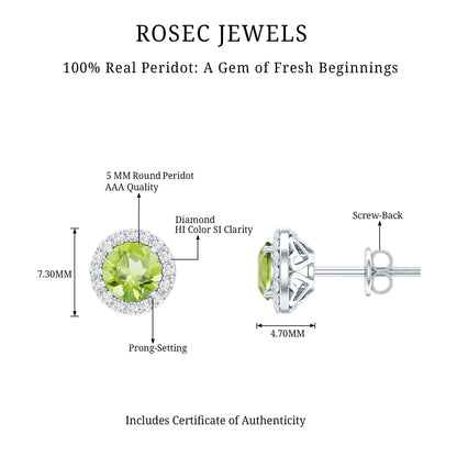 Classic Peridot and Diamond Stud Earrings For Women