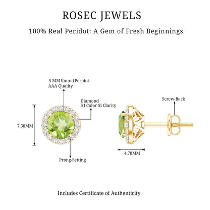 Classic Peridot and Diamond Stud Earrings For Women