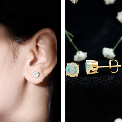 October Birthstone Ethiopian Opal Solitaire Stud Earring
