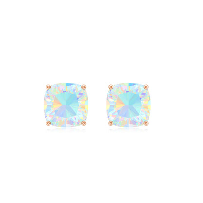 3.7 Carat Cushion Cut Ethiopian Opal Solitaire Stud Earrings