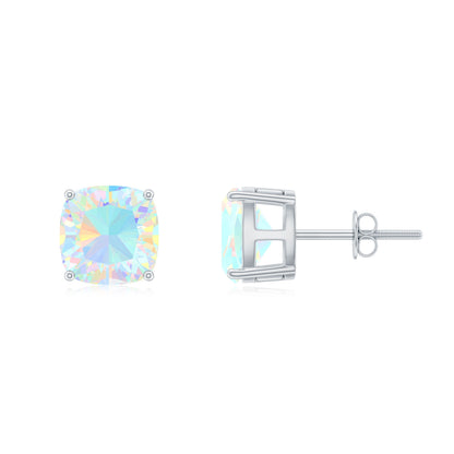 3.7 Carat Cushion Cut Ethiopian Opal Solitaire Stud Earrings