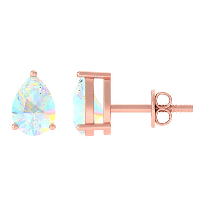 Pear Cut Ethiopian Opal Solitaire Stud Earrings in Gold
