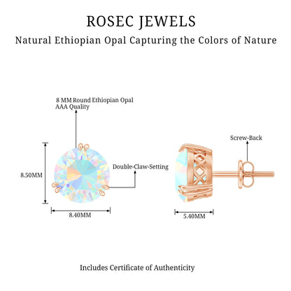 4 Carat Ethiopian Opal Solitaire Stud Earrings in Double Prong Setting
