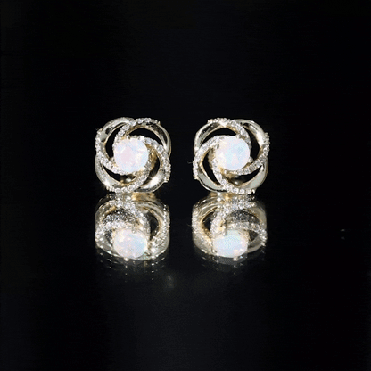 Genuine Ethiopian Opal and Diamond Swirl Stud Earrings