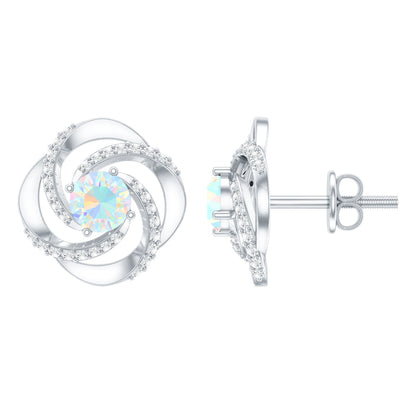 Genuine Ethiopian Opal and Diamond Swirl Stud Earrings