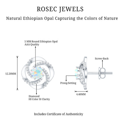Genuine Ethiopian Opal and Diamond Swirl Stud Earrings