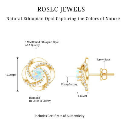 Genuine Ethiopian Opal and Diamond Swirl Stud Earrings
