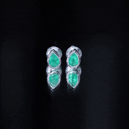 Genuine Emerald Teardrop Stud Earrings in Bezel Setting