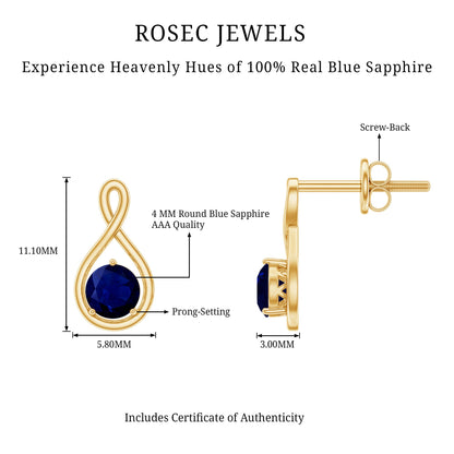 0.8 Carat Round Cut Blue Sapphire Solitaire Infinity Stud Earrings