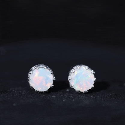 Real Ethiopian Opal Crown Stud Earrings with Certificate