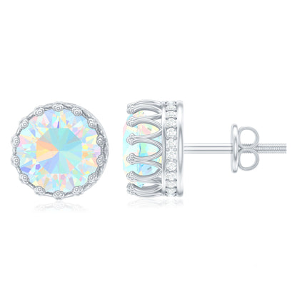 Real Ethiopian Opal Crown Stud Earrings with Certificate