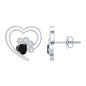 Heart Shape Black Onyx and Diamond Paw Stud Earrings