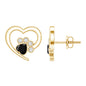 Heart Shape Black Onyx and Diamond Paw Stud Earrings