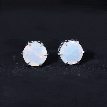 4 Carat Genuine Round Ethiopian Opal Solitaire Stud Earrings