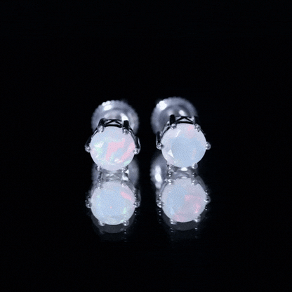 1.6 Carat Round Ethiopian Opal Solitaire Stud Earrings in 6 Claw Setting