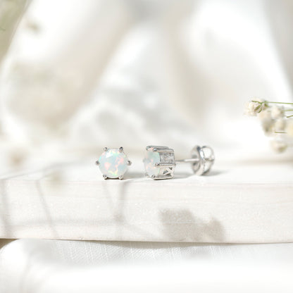 1.6 Carat Round Ethiopian Opal Solitaire Stud Earrings in 6 Claw Setting