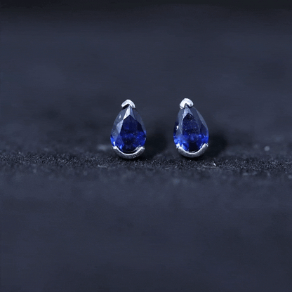 1 Carat Lab Grown Blue Sapphire Teardrop Stud Earrings
