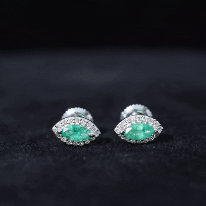 1.6 Carat Marquise Cut Emerald and Diamond Stud Earrings