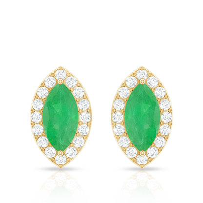 1.6 Carat Marquise Cut Emerald and Diamond Stud Earrings
