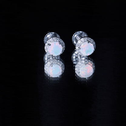 Natural Ethiopian Opal and Moissanite Halo Stud Earrings