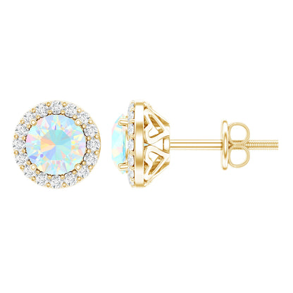 Natural Ethiopian Opal and Moissanite Halo Stud Earrings