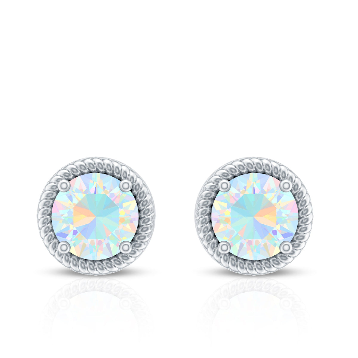 1 Carat Round Shape Ethiopian Opal Solitaire Stud Earrings