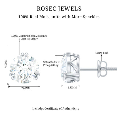 2.73 Carat Round Shape Moissanite Solitaire Stud Earrings