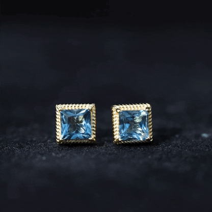 2 Carat Princess Cut London Blue Topaz Stud Earrings