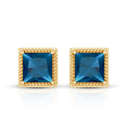 2 Carat Princess Cut London Blue Topaz Stud Earrings