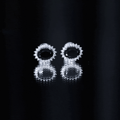 2 Carat Oval Cut Black Onyx Stud Earrings with Moissanite Halo