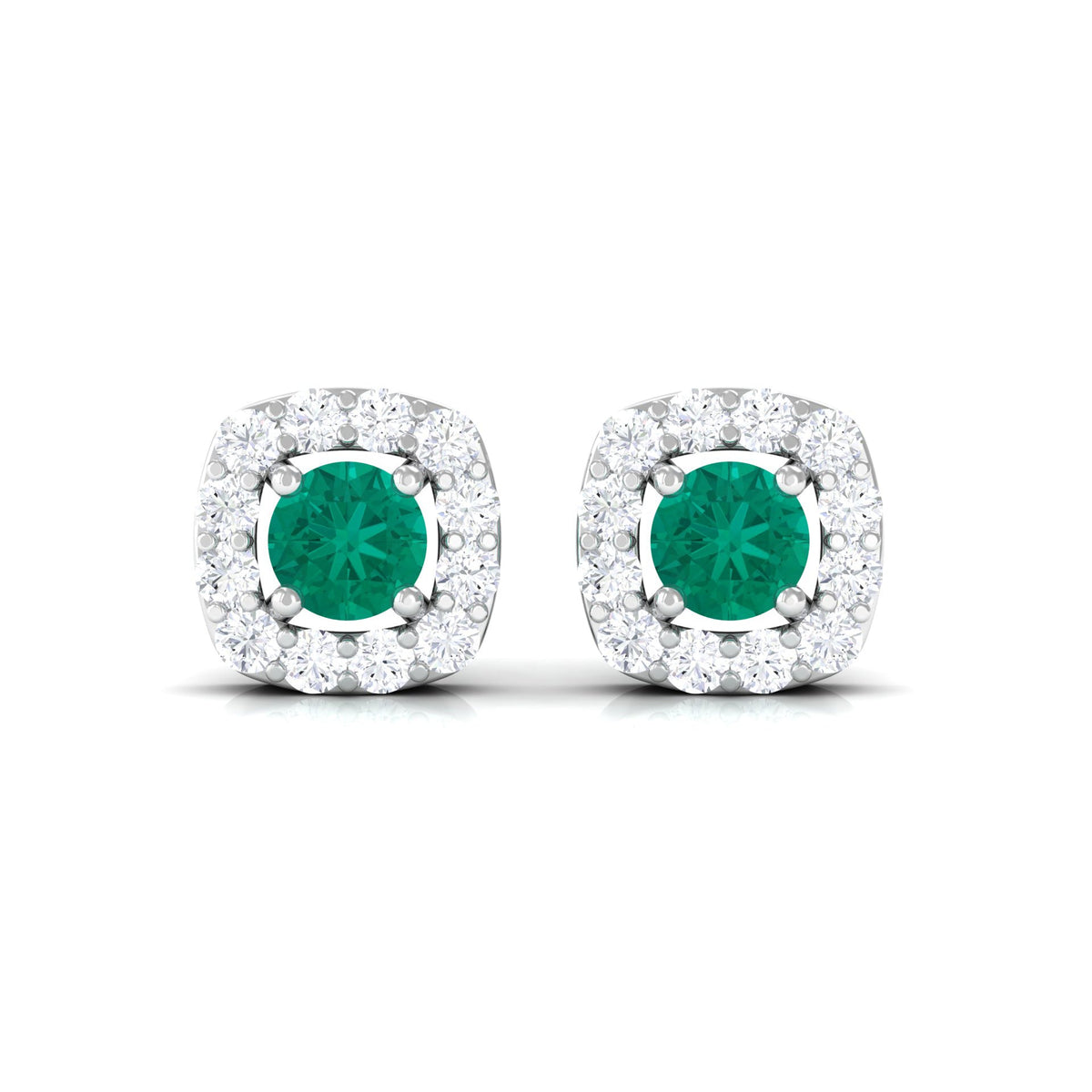 Minimalist Emerald and Diamond Halo Stud Earrings