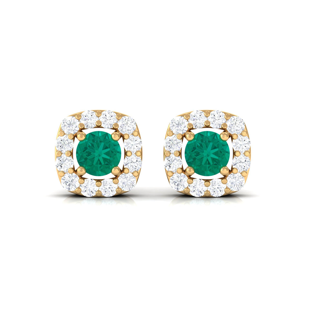 Minimalist Emerald and Diamond Halo Stud Earrings