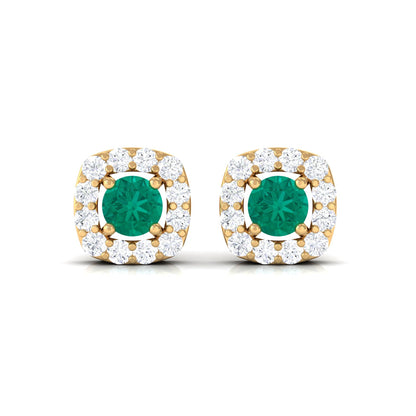Minimalist Emerald and Diamond Halo Stud Earrings