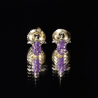Natural Oval Amethyst Turtle Stud Earrings for Women